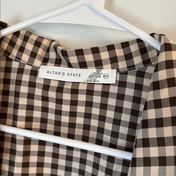 Altar'd state Skylar brown Gingham PUFF SLEEVE  Top NEW XXL - Picture 3 of 5